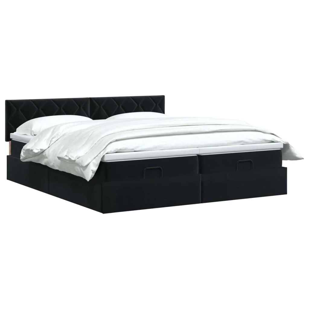 Letto Ottomano con Materasso e LED Nero 200 x 200 cm Velluto 3457358