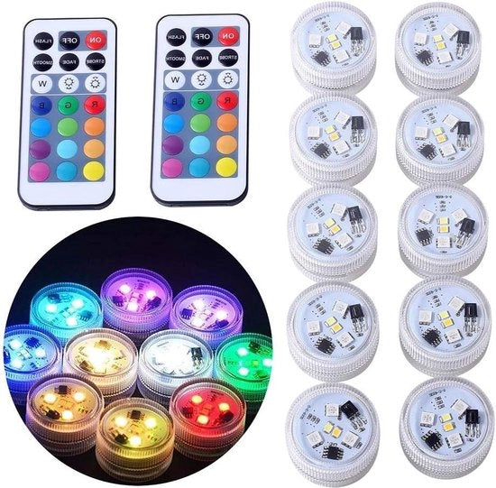 Illuminazione acquatica lampada LED a candela - colore RGB a cambiamento caldo-bianco - illuminazione impermeabile - vasca fontana vaso decorazione festa - 10 pezzi + 2 comandi a distanza (RGBW aggiornato)