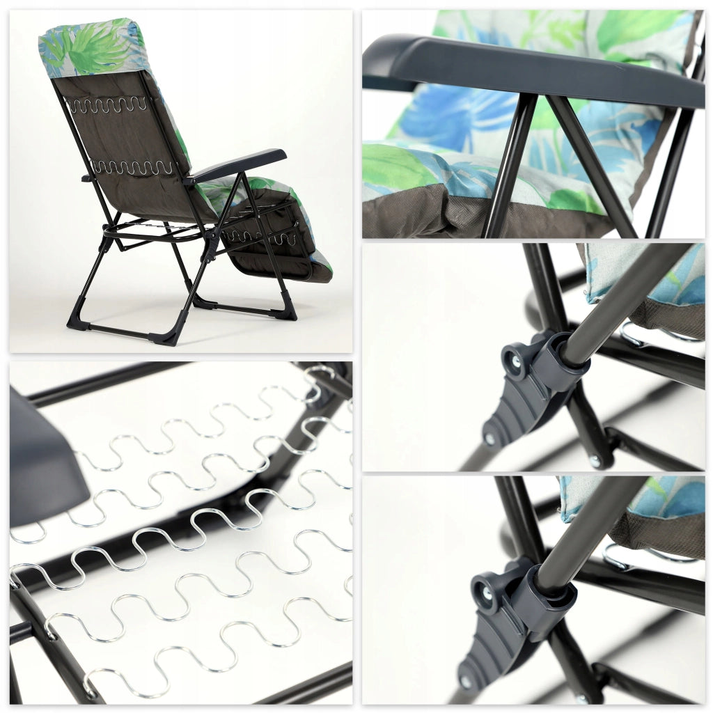 Sedia da spiaggia/giardino KADAX con cuscino e poggiapiedi, regolabile, portata massima 110 kg