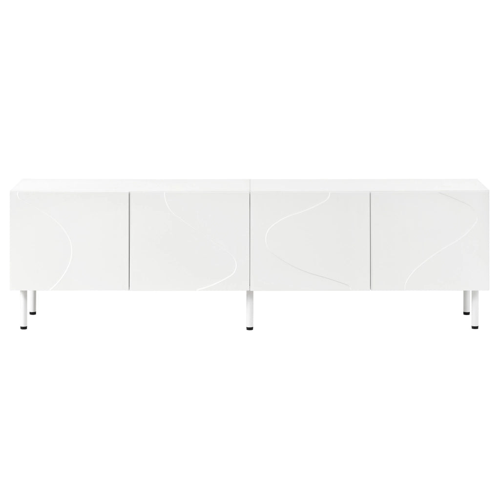 Mobile porta TV con 4 ante e funzione push-to-open, per soggiorno, in PB e MDF, bianco, 170 × 35 × 50 cm