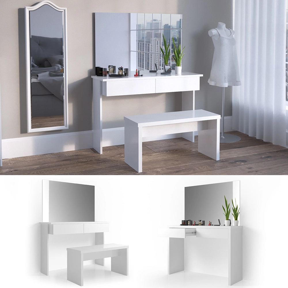 Vicco Tavolo da toeletta Bianco 120 cm con panca