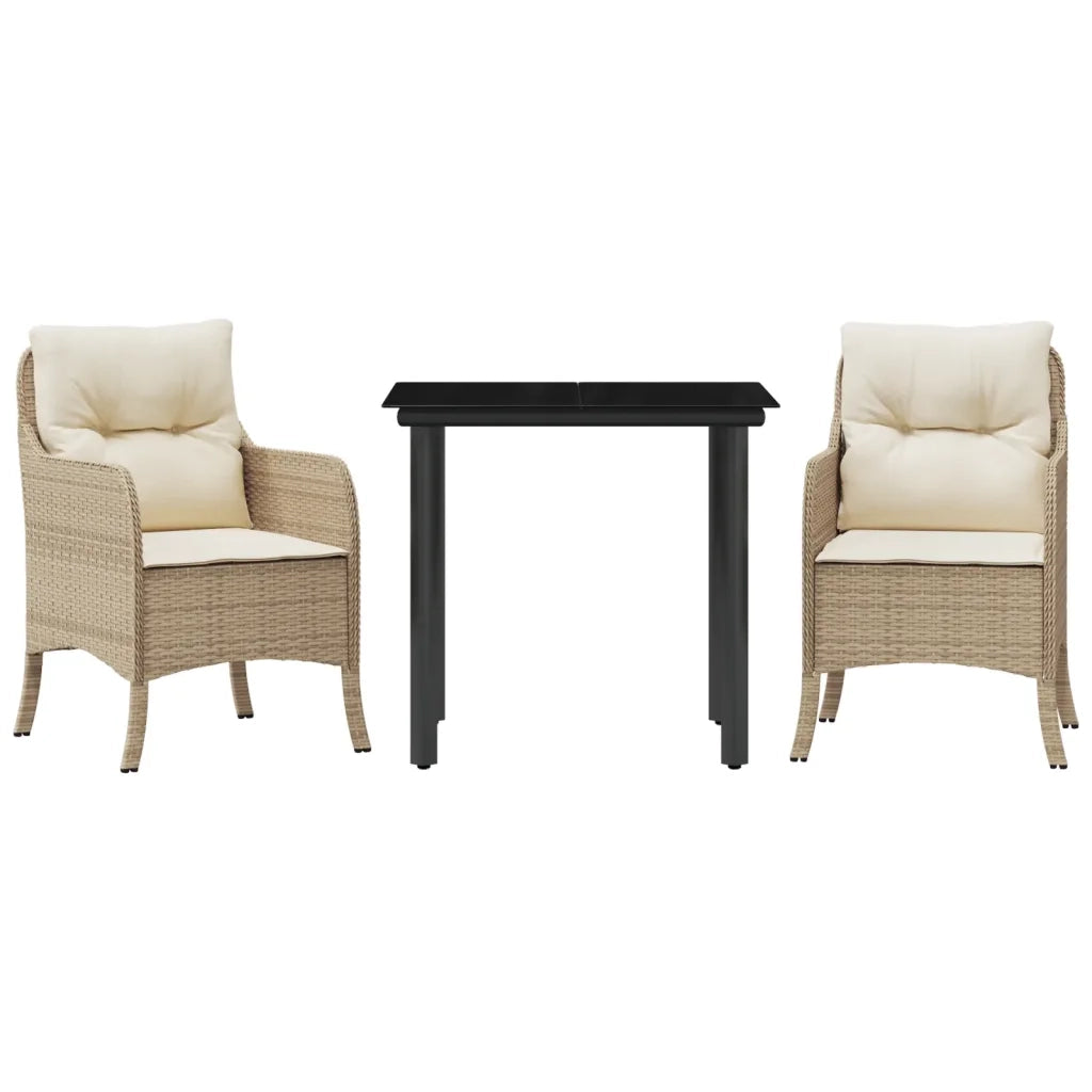 Set da Pranzo da Giardino 3 pz con Cuscini Beige in Polyrattan