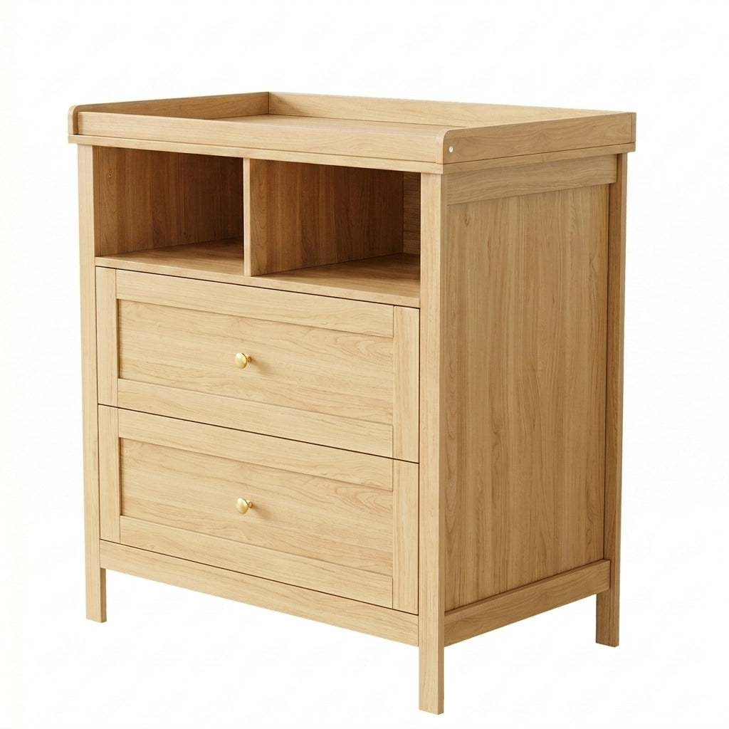 Cassettiera fasciatoio multifunzionale con piano rimovibile, 82x50x90 cm, MDF, colore naturale