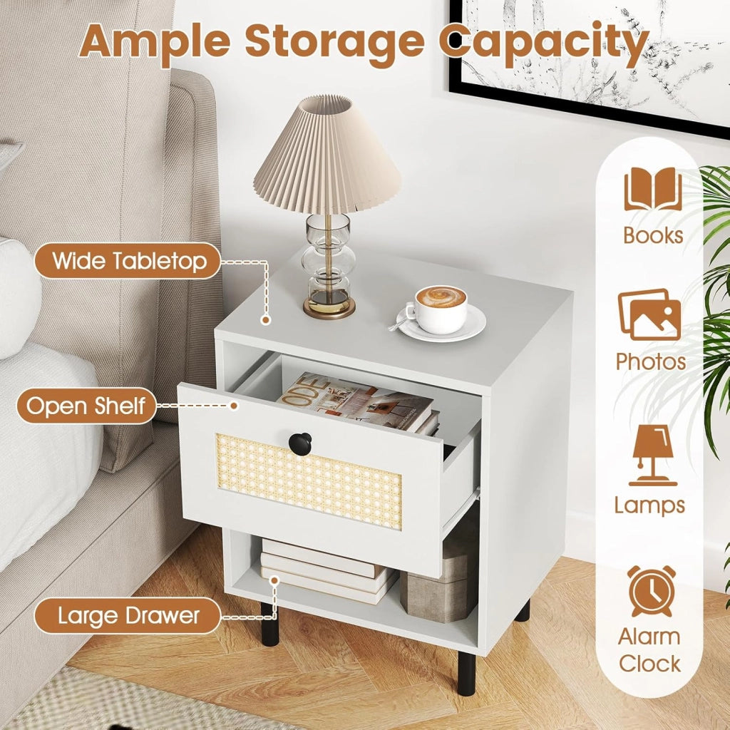 Comodino Camera da Letto con Ampio Cassetto e Scomparto Aperto, Comodino Moderno con Gamba in Metallo e 2 Dispositivi Antiribaltamento per Soggiorno e Ufficio, 40 x 30 x 52 cm (1)