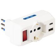 Polypool Adattatore Multisize con 3 Prese e 2 USB Bianco Interruttore di Sicurezza