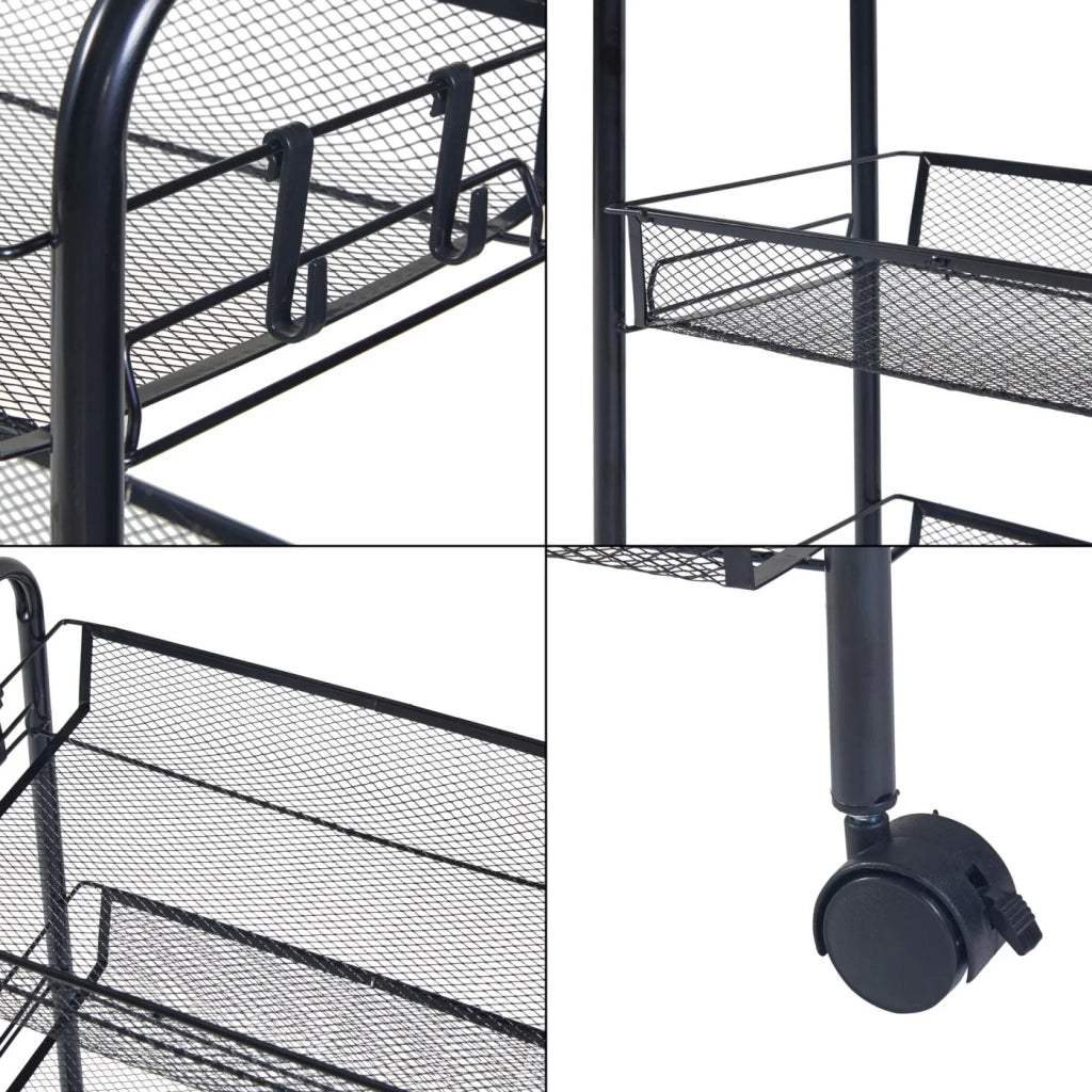 Carrello di servizio carrello da cucina/soggiorno mobile contenitore a 4 ripiani 83 x 44 x 26 cm acciaio nero 03_0009261
