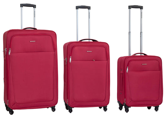 Set 3 Valigie Trolley Morbide in Poliestere 4 Ruote Ravizzoni Freccia Rosso