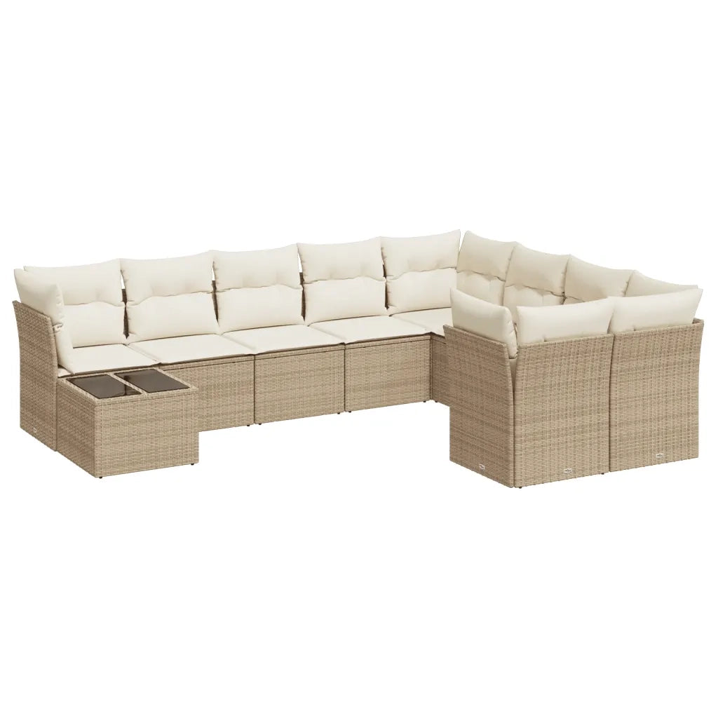 Set Divano da Giardino 10 pz con Cuscini Beige in Polyrattan 3250027