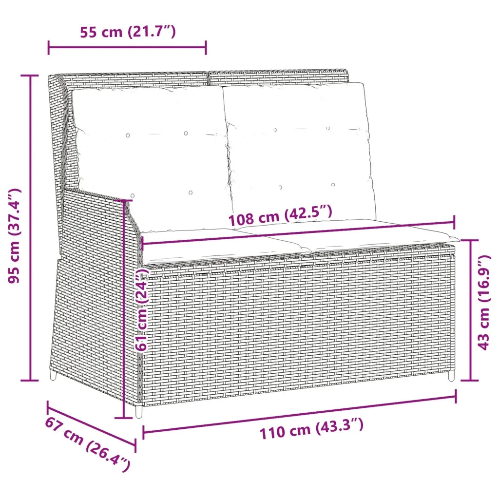 Panchina da giardino reclinabile con Cuscini in Polyrattan Grigio 368953