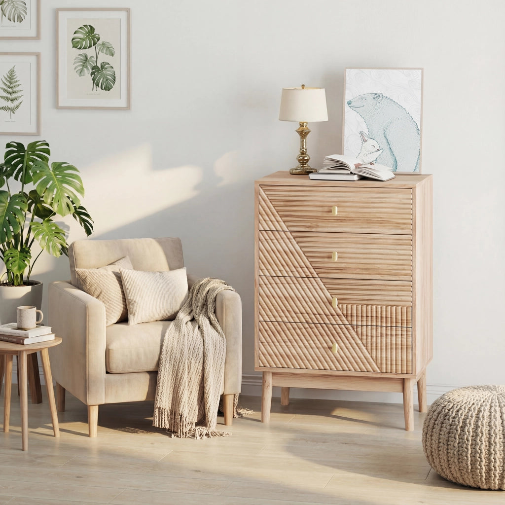 CASSETTIERA 4 cassetti 60x40x90 cm rovere stile Mid-Century