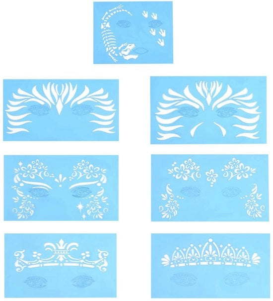 Stencili per viso - 7 pezzi - progettazione per trucco e tattoo - utilizzo riciclabile - flessibile - adatto per feste e eventi