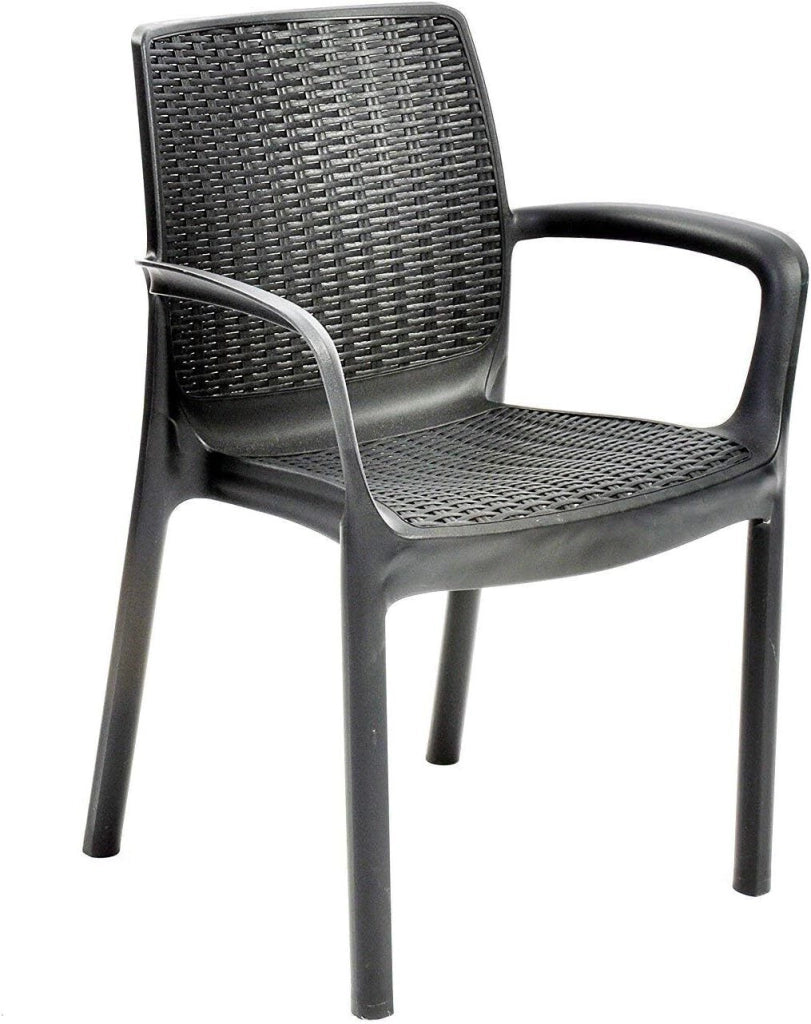 Keter K219493 Bali Sedia da Giardino con Braccioli in Resina Effetto Rattan Impilabile colore Antracite