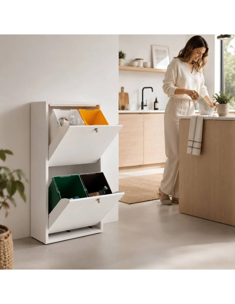 Mobile per la raccolta differenziata EMI – 4 scomparti (80 L), bianco, design moderno e funzionale