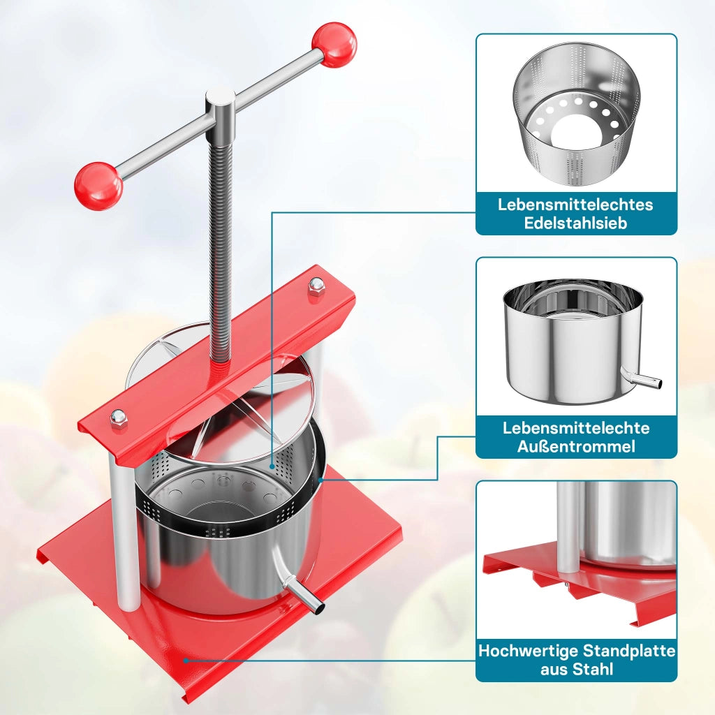 Torchietto per frutta in acciaio inox 6 litri Pressa manuale frutta