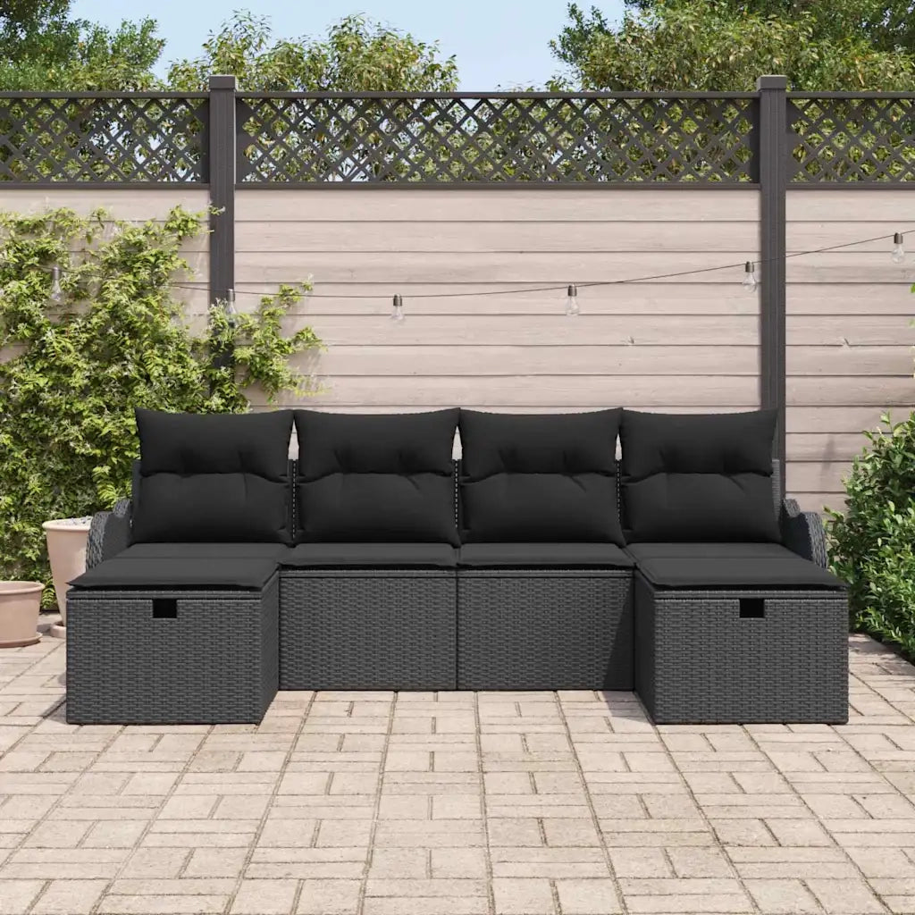 Set di divani con cuscino 6 pcs Nero polyrattan