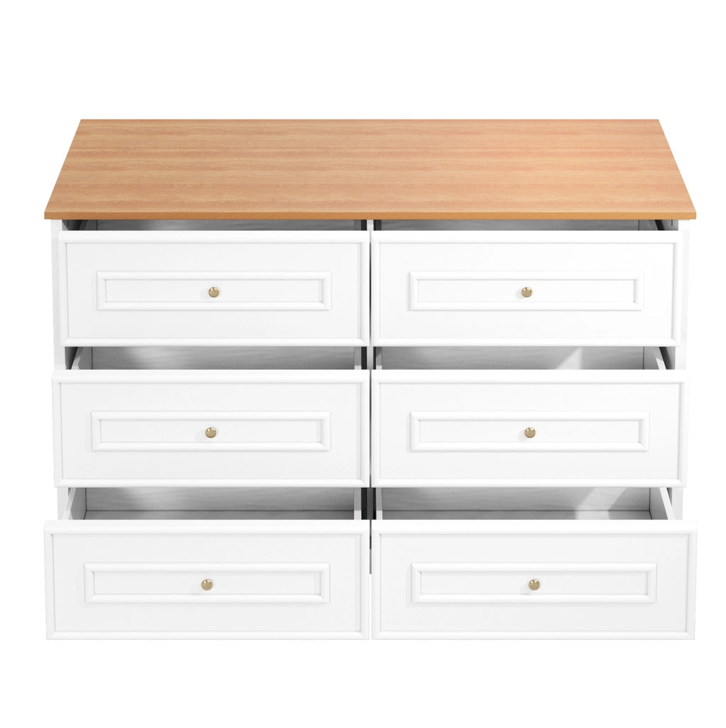 Sideboard in stile country con 6 cassetti; 120 x 40 x 76 cm; bianco e naturale