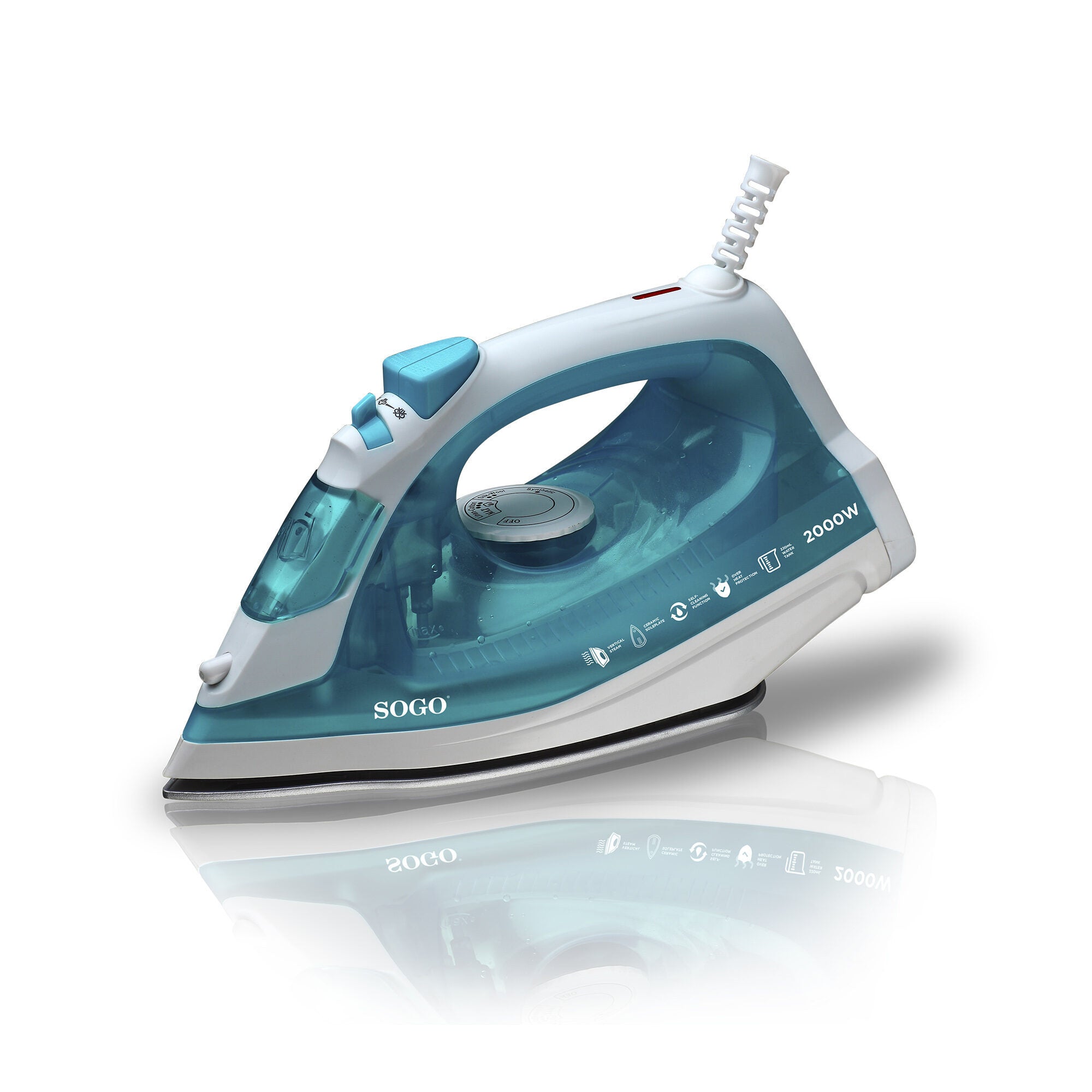 SOGO Ferro da Stiro a Vapore 140ml – Controllo Temperatura, Getto di Vapore 15-18g/min, Protezione Surriscaldamento, Funzione Spray