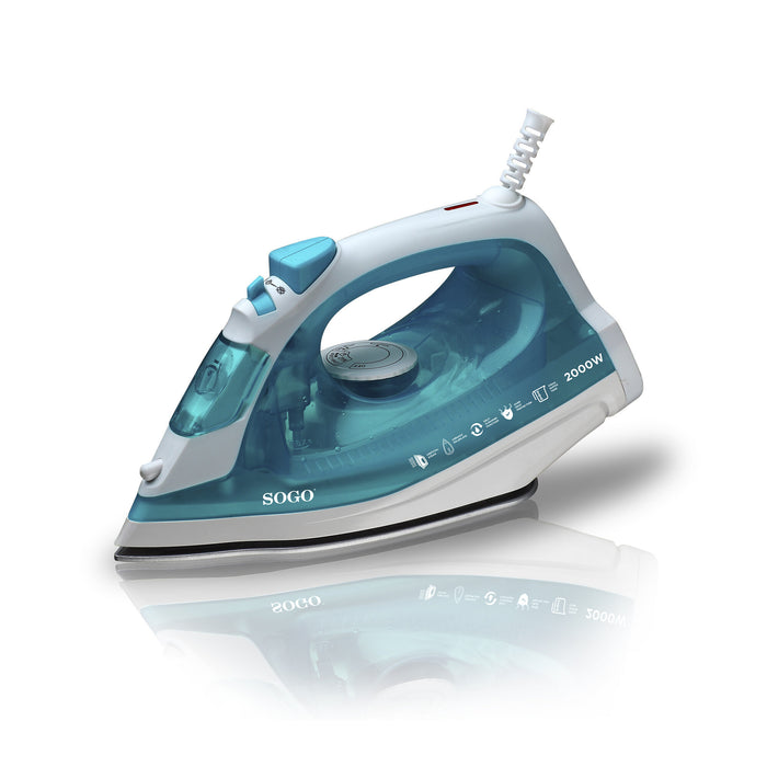 SOGO Ferro da Stiro a Vapore 140ml – Controllo Temperatura, Getto di Vapore 15-18g/min, Protezione Surriscaldamento, Funzione Spray