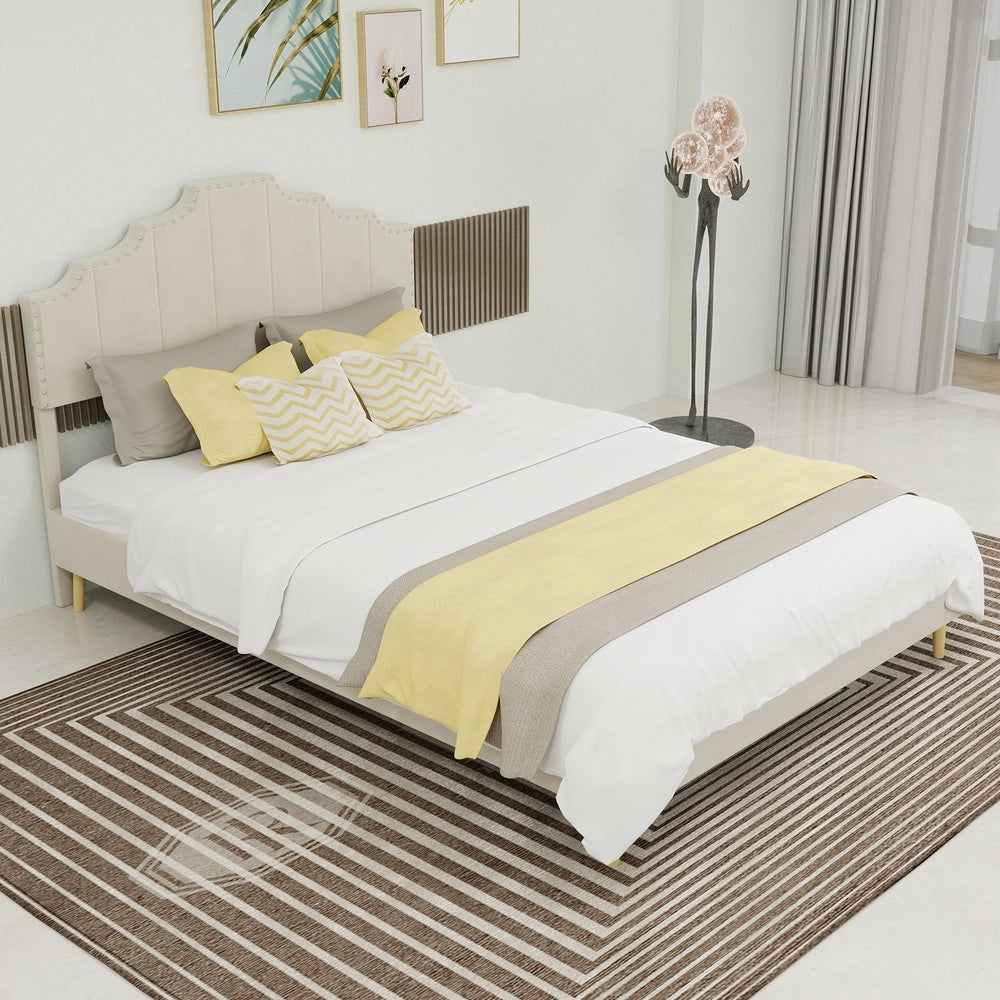 Letto imbottito con testiera ¨C Minimal ¨C beige velluto 140x200 cm