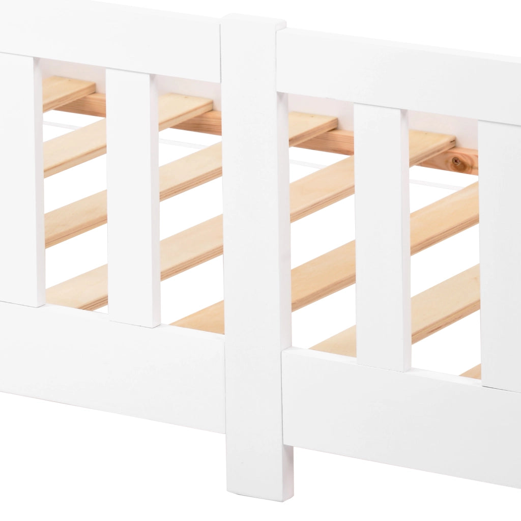 Letto Casetta 90x200 cm - con Sponda e Rete a Doghe - in Legno Massello - Bianco