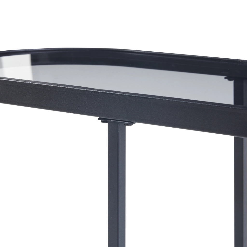 Tavolino da Divano Luleå con Piano Ovale in Vetro - Metallo Nero [en.casa]