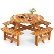 Set tavolo da picnic rotondo per 8 persone, Tavolo da pranzo circolare con 4 panchine Giallo-Tavoli da esterno