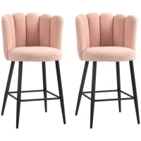 Set di 2 sgabelli da bar, con schienale e poggiapiedi, gambe in acciaio, 52 x 53 x 93 cm, Rosa