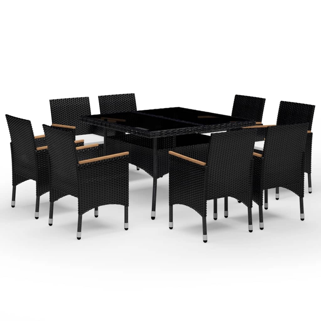 Set da pranzo da esterno da 9 pezzi in vimini di resina nera e legno di acacia 02_0014403