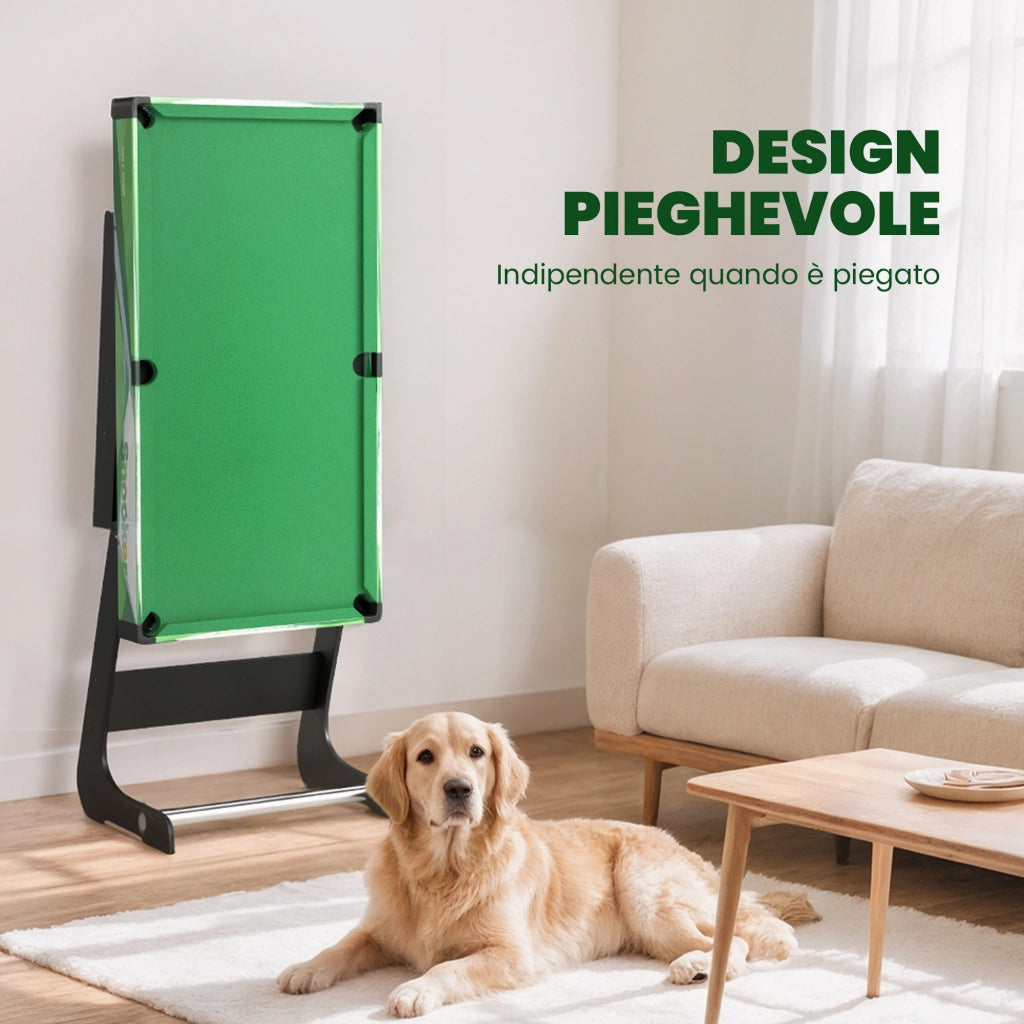 Tavolo da Biliardo Pieghevole 104x55,5x68 cm con Stecche Palle e Triangolo in MDF Verde e Nero