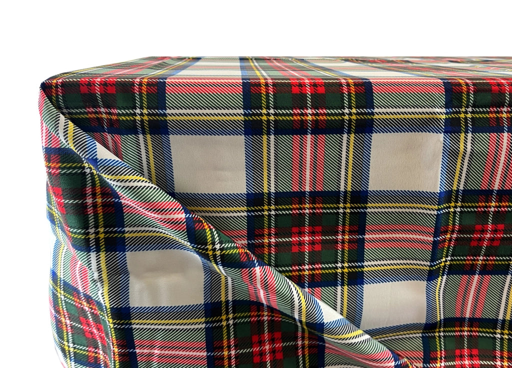 Tovaglia Cucina Soggiorno Antimacchia Idrorepellente Fantasie Tartan Splash - Rotonda 160cm - Bianco