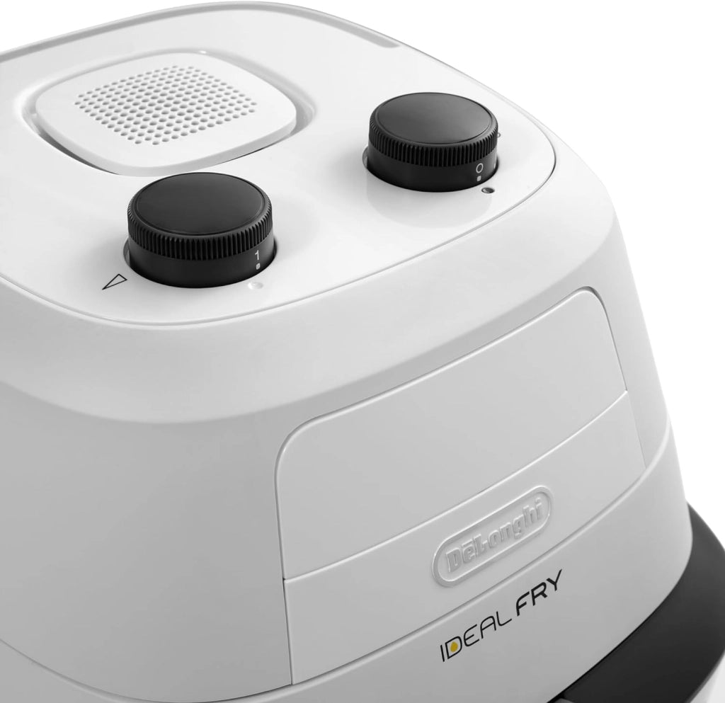 De'longhi fh2101.w idealfry friggitrice ad aria calda, capacità 1kg, frittura leggera e sana, pannello di controllo manuale, vasca removibile da 3,9l, pratico coperchio e timer regolabile, bianco