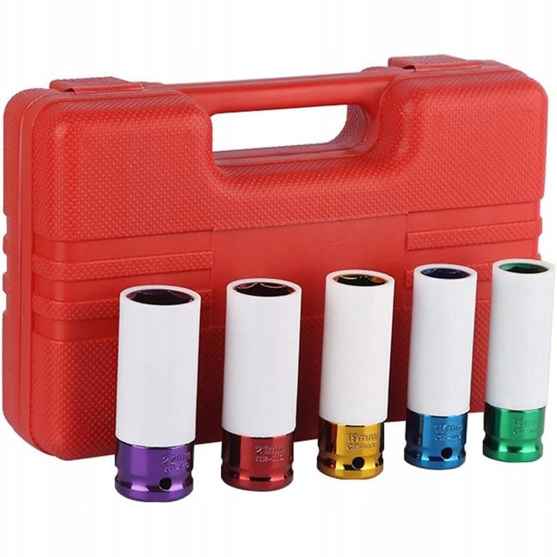 Set di Bussole a Impatto 1/2" – Acciaio CrV, Protezione Cerchi | Misure: 15-22 mm, Lunghezza 79 mm | Valigetta Inclusa