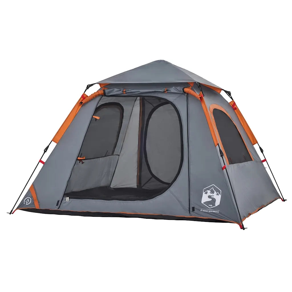 Tenda a Cupola 4 Persone-Tenda da campeggio Grigio e Arancione a Rilascio Rapido 487197