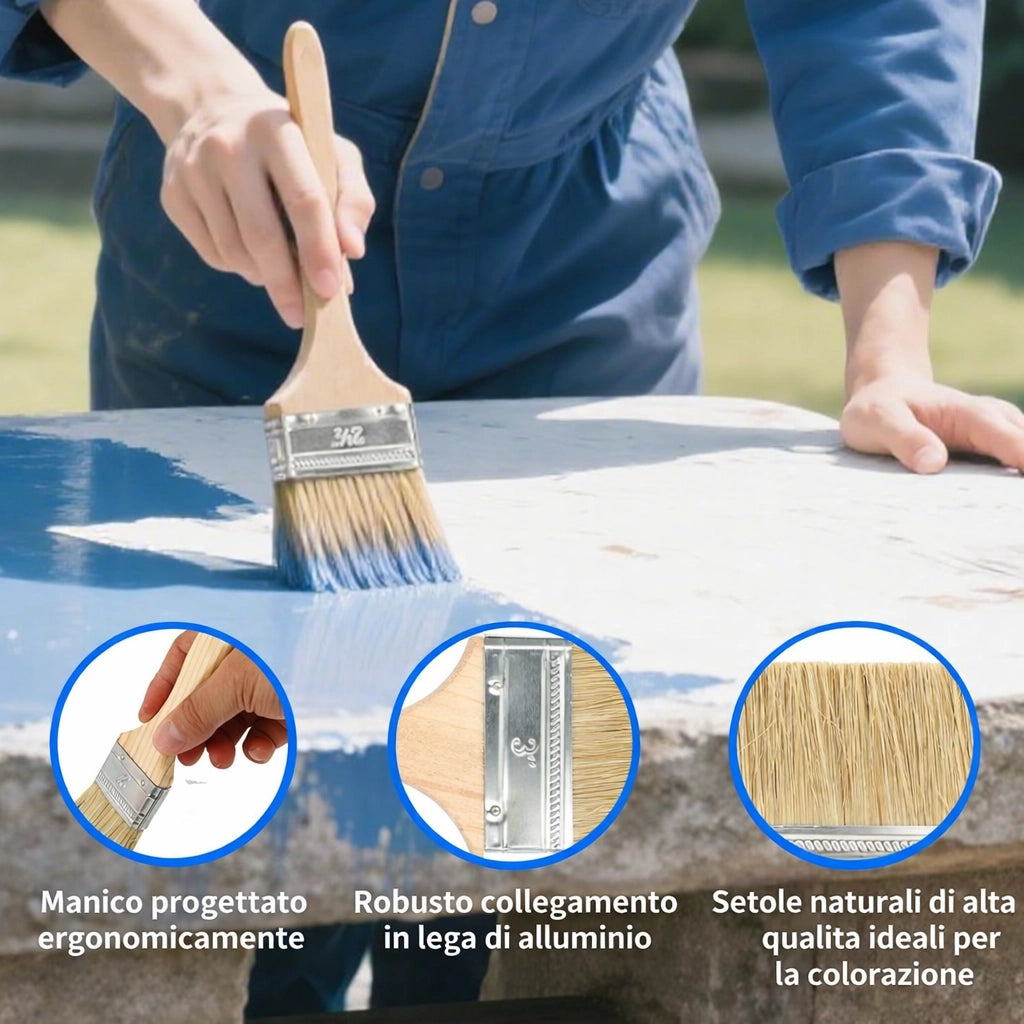 Set 6 Pennelli Pittura e Verniciatura 1" 1,5" 2" Manico Legno 74362+74363