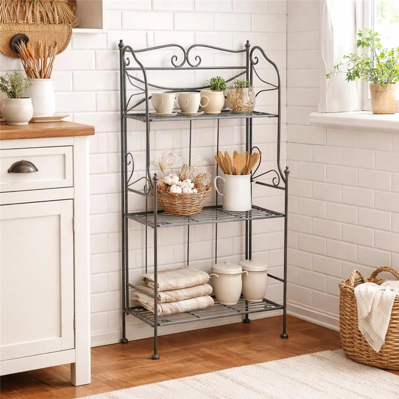 SCAFFALE PORTAVASI CLAUDE CON 3 PIANI IN COLORE BIANCO OSSIDATO  61 X 32 X H 117 CM