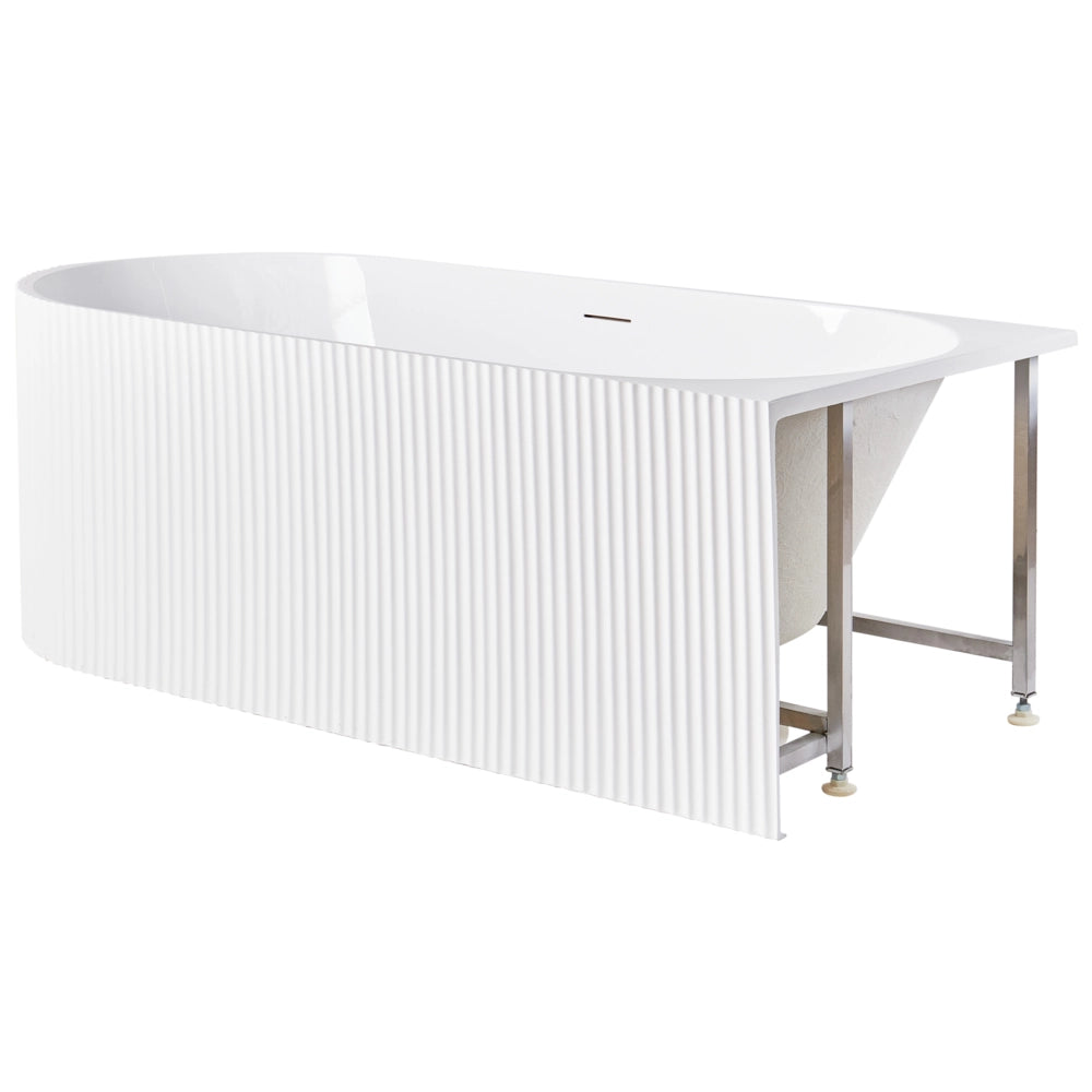 Vasca da bagno angolare sinistra in acrilico bianco opaco 170 x 80 cm Finitura scanalata Bagno in stile moderno