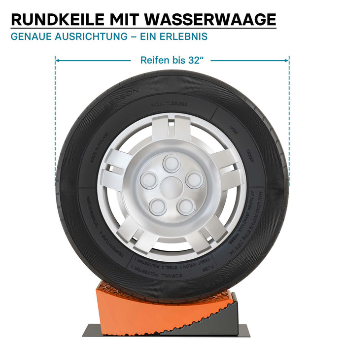 2 Cunei fermaruota 3,5 t/coppia, bloccaruote 42,4 x 17 x 17,4, fermi 20,7 x 17 x 9,6 cm, livellatori in plastica con borsa di trasporto e tappetini, per camper, rimorchi, camion