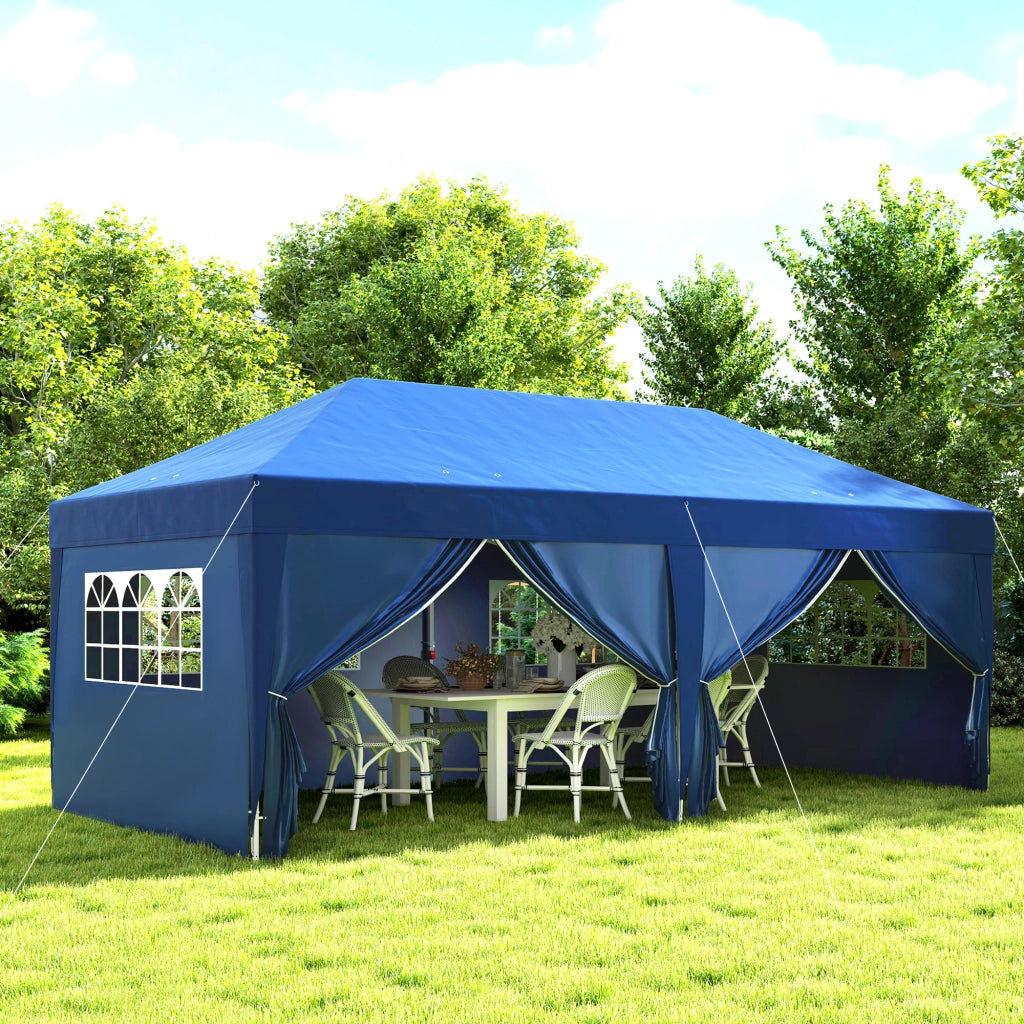 Tonnelle da giardino pieghevole 3x6 m con 6 pareti ¨C zephmum ¨C blu