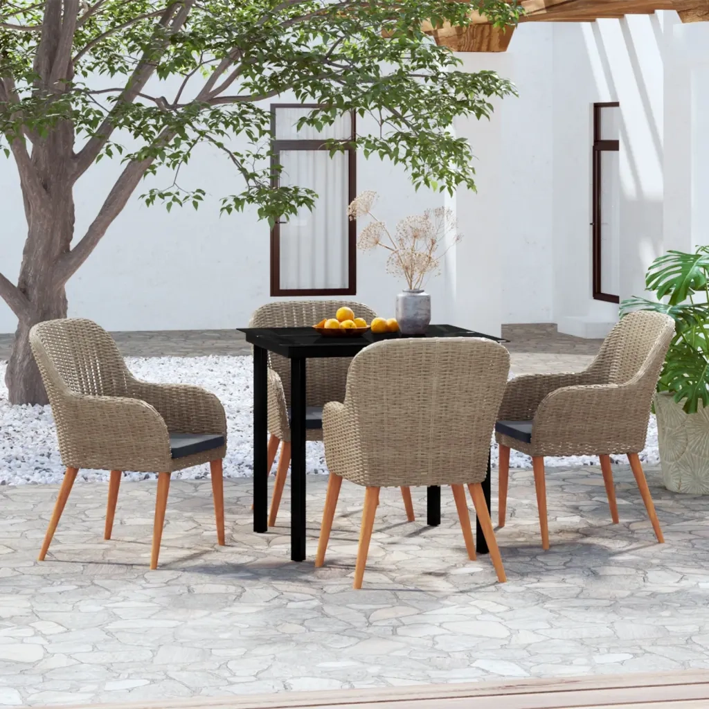 Set da Pranzo per Giardino 5 pz con Cuscini Marrone cod mxl 43969