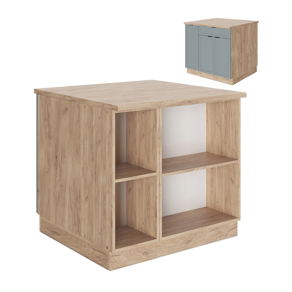 Isola cucina Fame-Line Blu-grigio chiaro/Rovere dorato 90 cm con cassetto, senza piano di lavoro Vicco