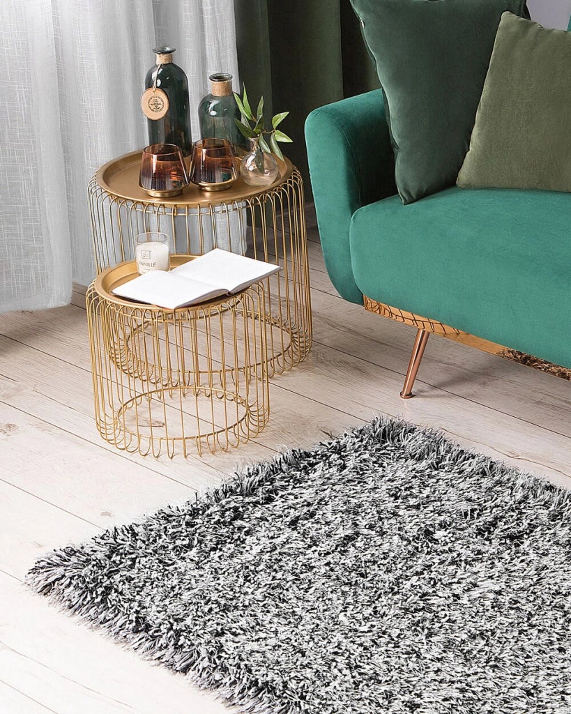 Tappeto Shaggy Tappeto a pelo lungo Solido poliestere bianco e Nero Rettangolare 80 x 150 cm