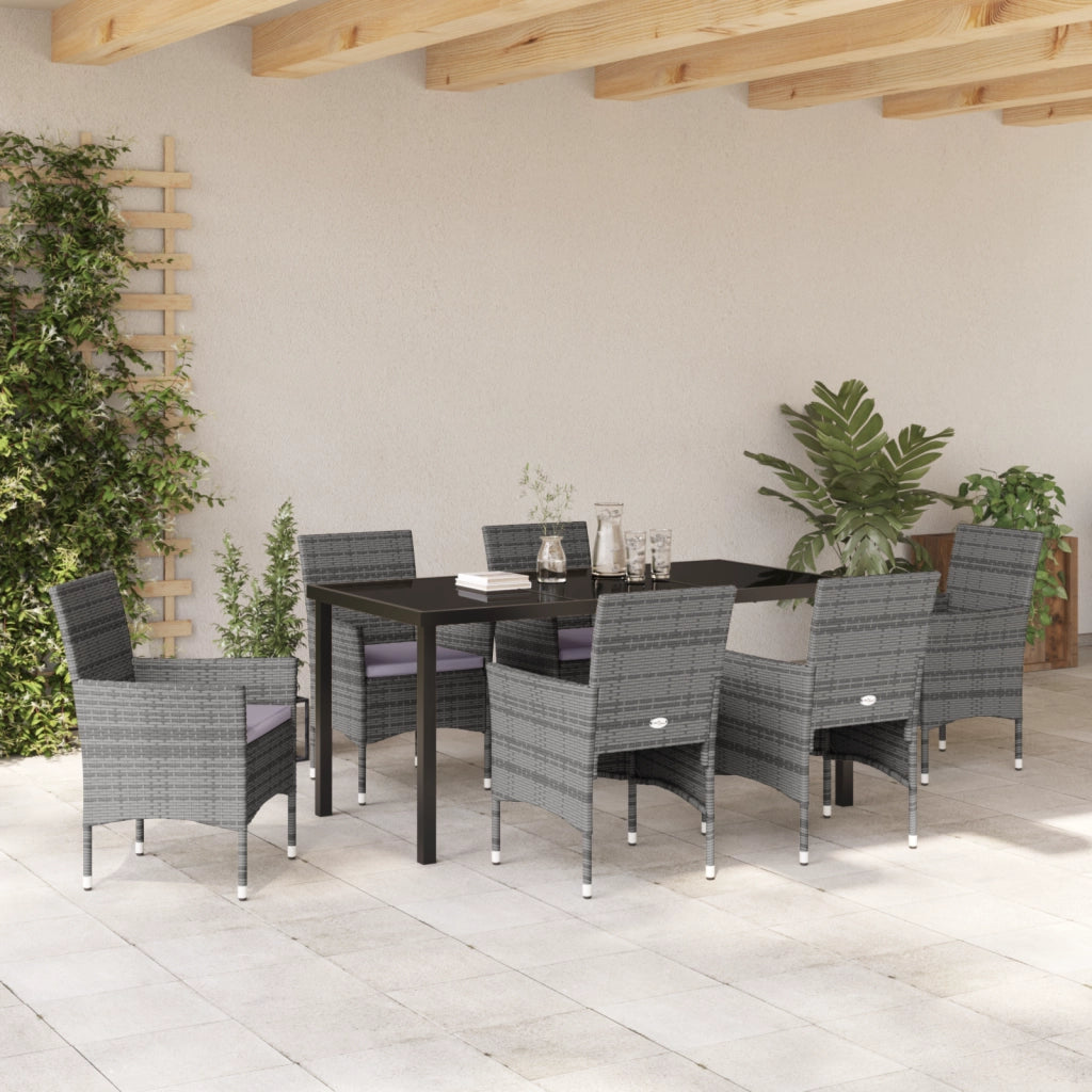 Set da Pranzo da Giardino 7 Pezzi Grigio Rattan Sintetico
