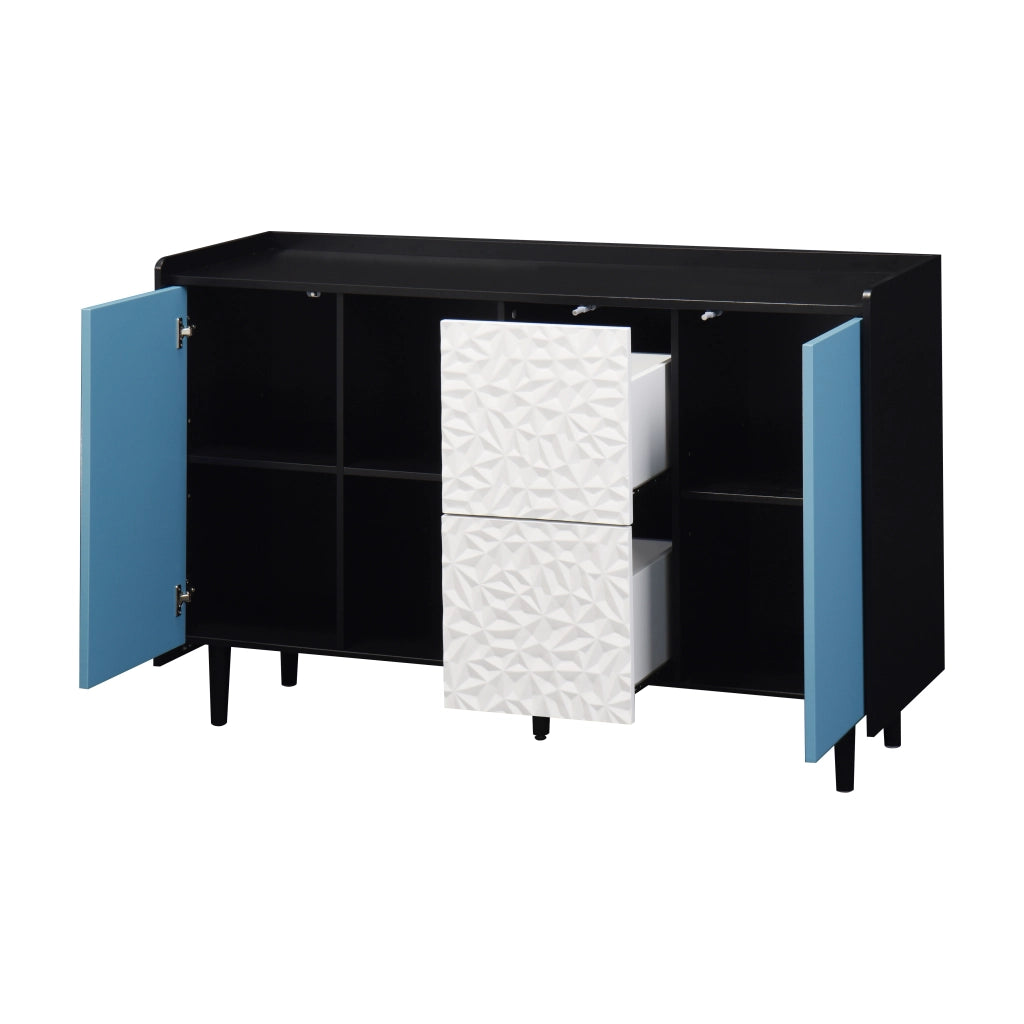 Credenza con 2 cassetti 2 vani aperti e armadietto in MDF nero e blu per cucina sala da pranzo 120 × 40 × 80 cm