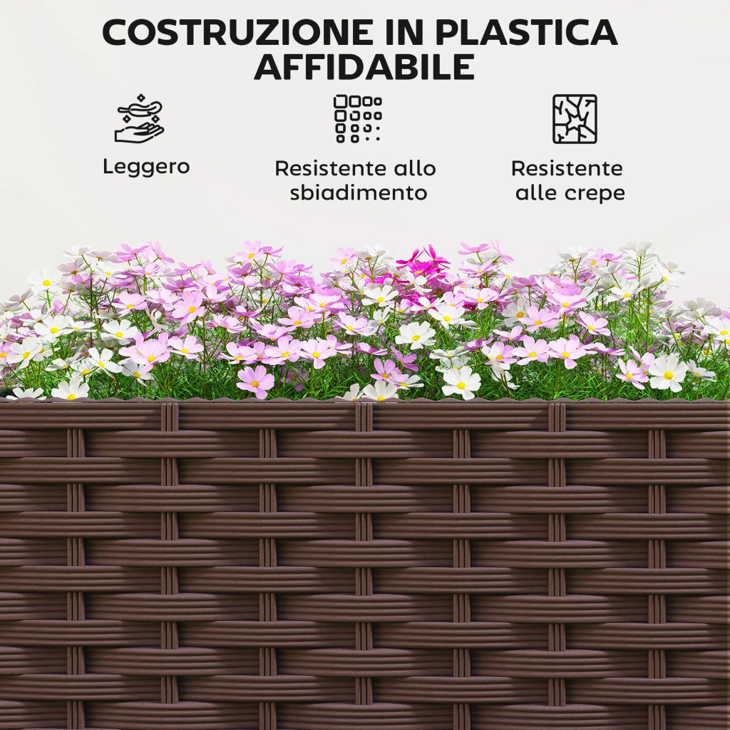 Fioriera Rialzata con Traliccio 20L Ruote Bloccabili e Sistema di Autoirrigazione in PP Marrone