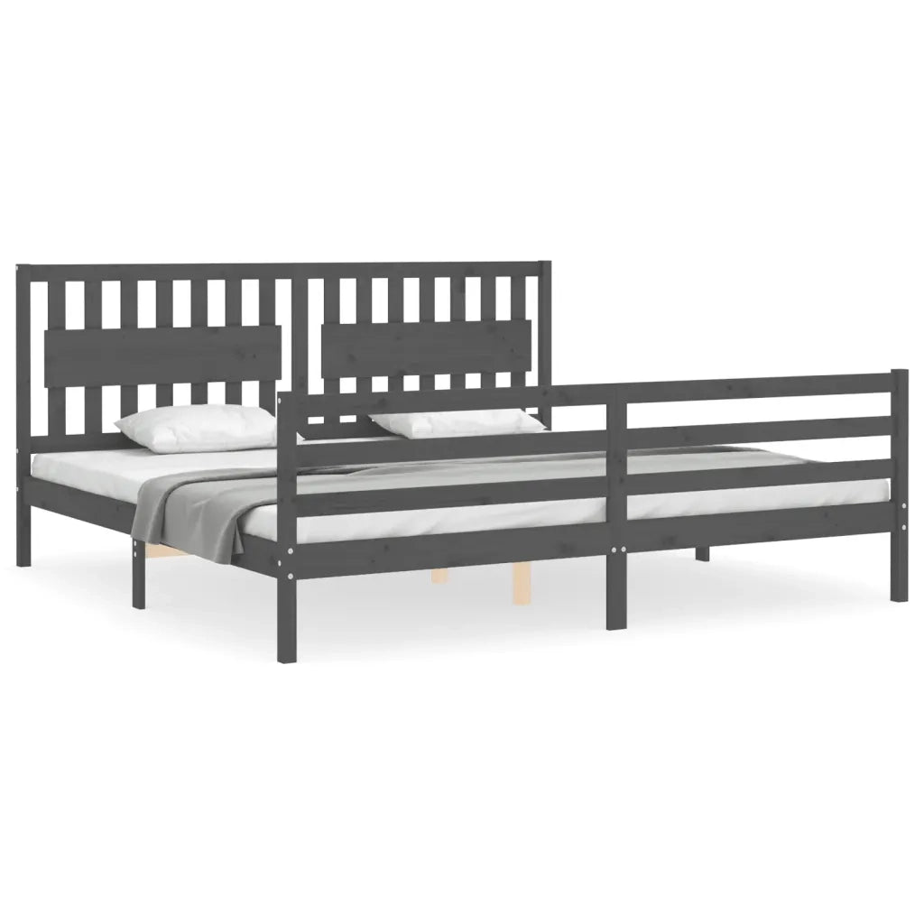 Letto matrimoniale | Letto per adulti | Giroletto con Testiera Grigio 200x200 cm in Legno Massello