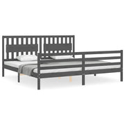 Letto matrimoniale | Letto per adulti | Giroletto con Testiera Grigio 200x200 cm in Legno Massello
