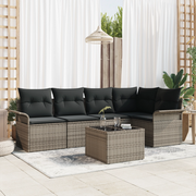 Set Divano da Giardino di 5 Pezzi con Cuscini Grigio in Polyrattan