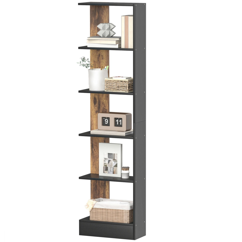 Libreria Moderna Salvaspazio a 5 Ripiani in Legno 45x21x170 cm, Marrone e Nero