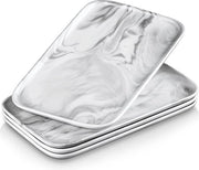 Tavolo da servizio in pelle di pescatore, set di 4 piatti da tavola, tavolo da servizio rettangolare grande per buffet, sushi, torte, antipasti a casa/ristorante, 30 x 18 cm grigio marmo