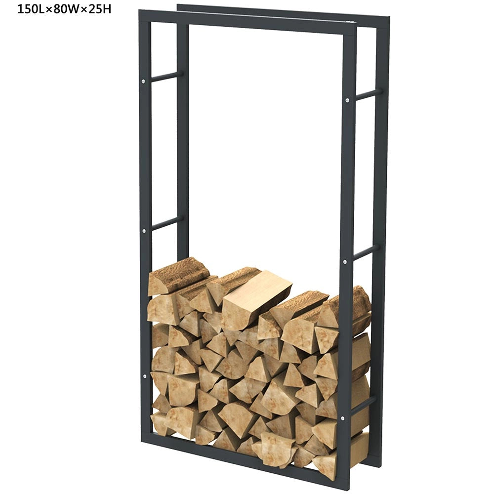 Portalegna in Metallo Interno Esterno Legnaia Camino Stufa 150x80x25cm Nero